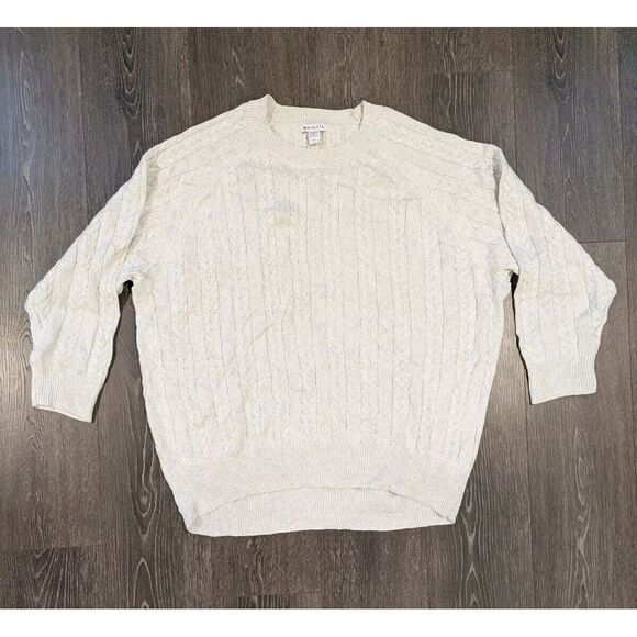 Athleta Sweater Womens Size 1X Crossroads Crew Bright White Metallic Cable Knit‎ - Picture 1 of 11